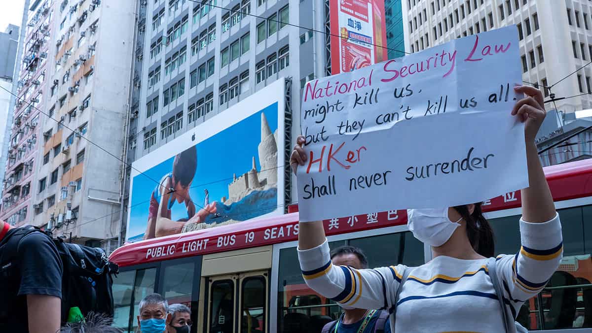 Demonstrasjon mot Kinas nye sikkerhetslov i Hong Kong i 2020