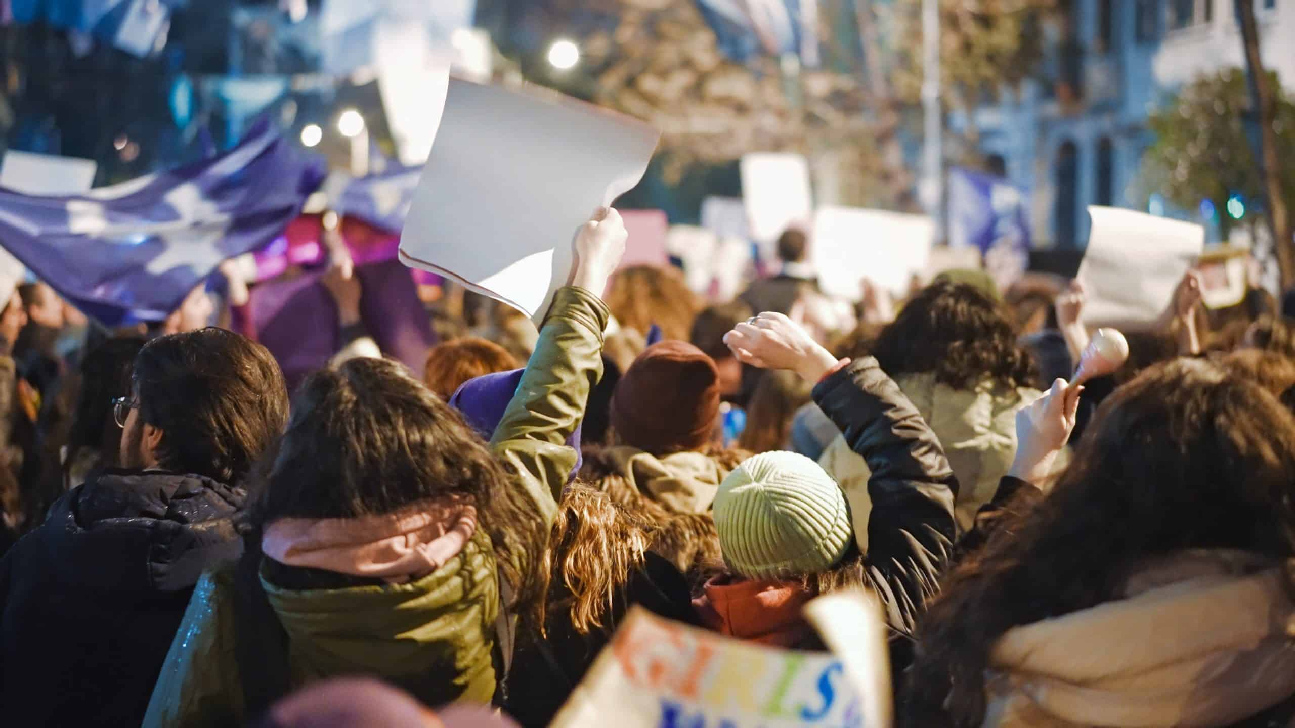 Feminist,Protester,Walk,City,Night.,8,March,Day,Feminism,Protest.