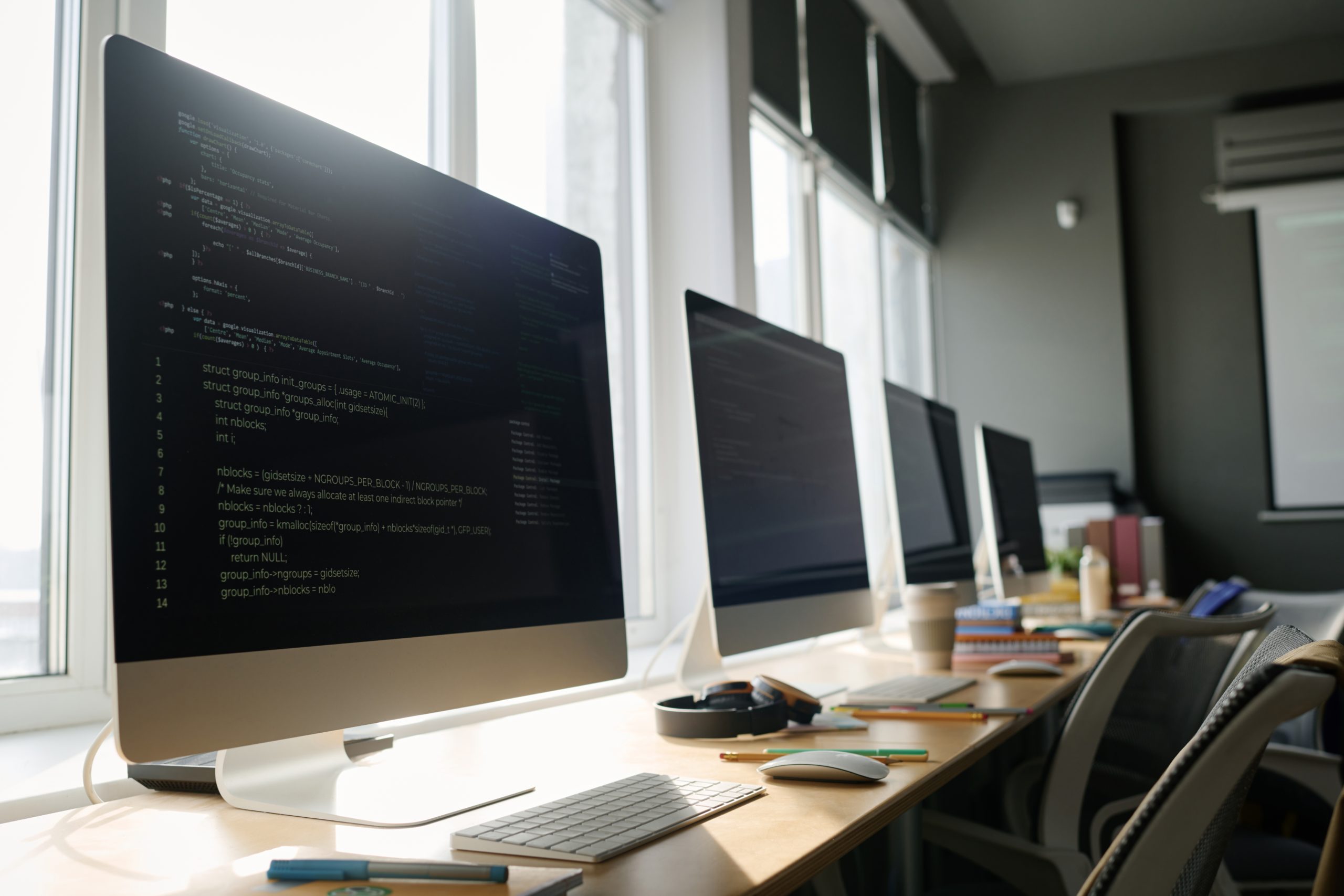 No,People,Shot,Of,Modern,Computer,Monitors,With,Codes,On
